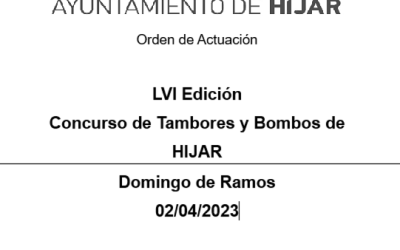 ORDEN DE ACTUACIÓN LVI CONCURSO DE TAMBORES Y BOMBOS – AÑO 2023